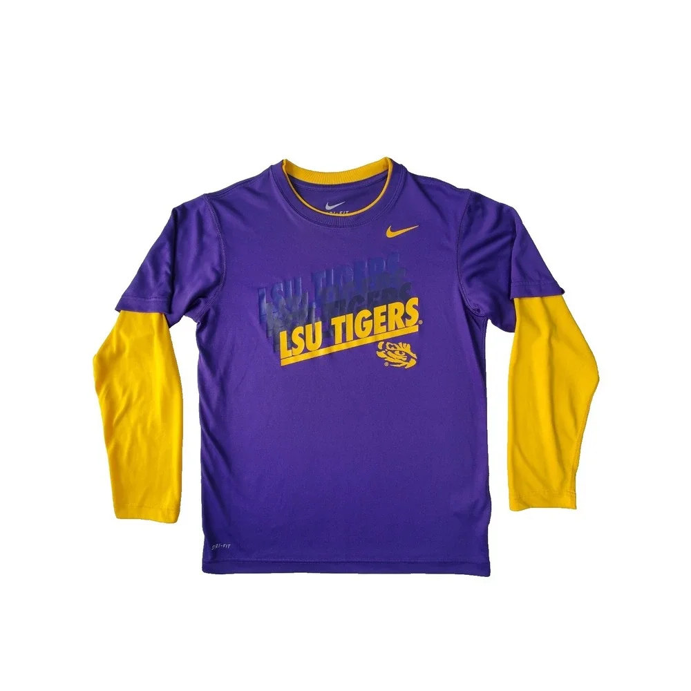 Nike LSU Tigers Dri-FIT Long Sleeve Shirt Men's Large Purple‎ Gold